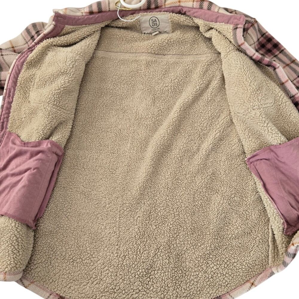 Cabincore/Gorpcore Pink & Cream Plaid Plush‑Lined Shacket Size Medium - Picture 3 of 8